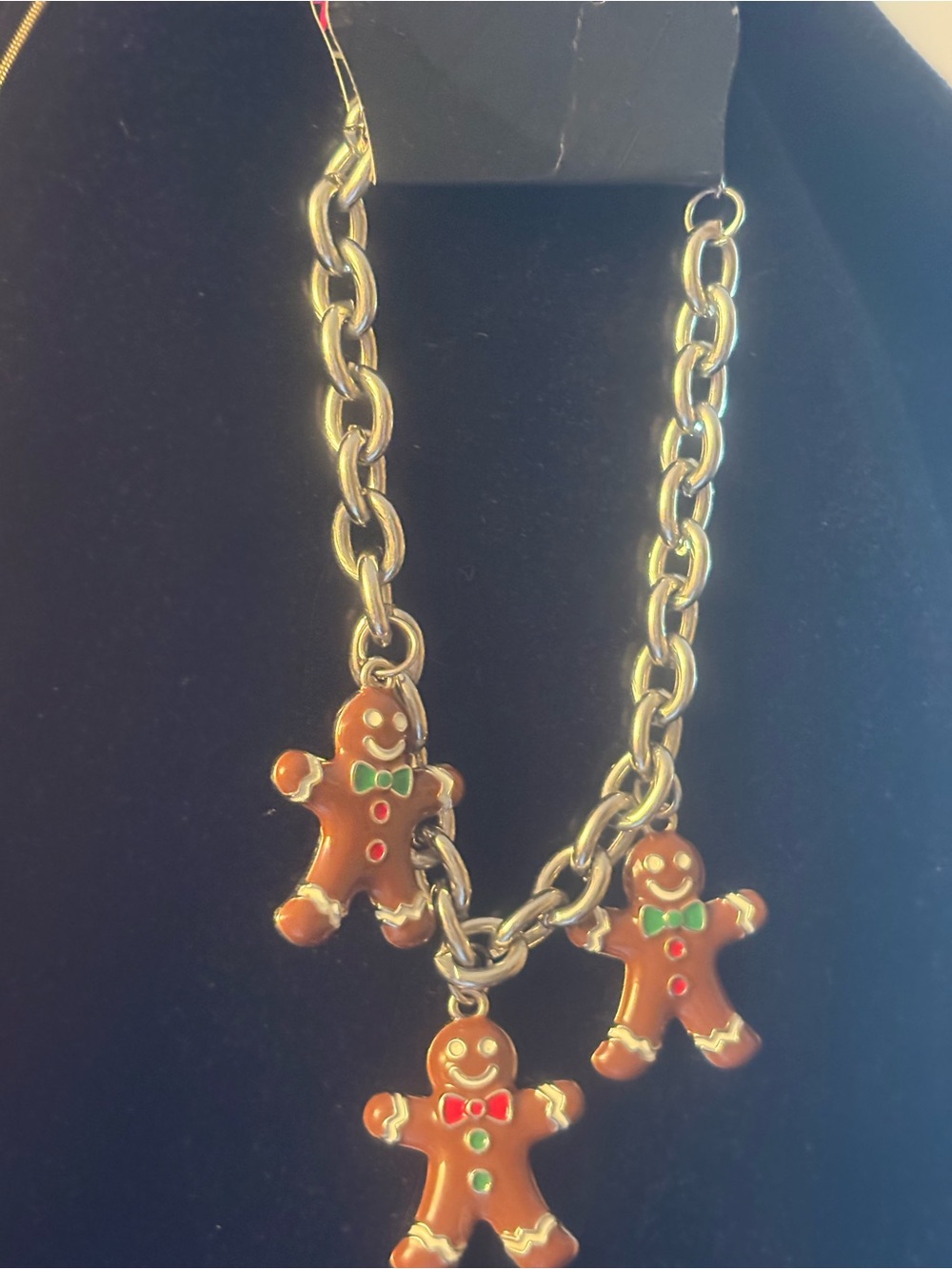 Gold-Tone Gingerbread Charm Necklace - Brown Festive Pendant